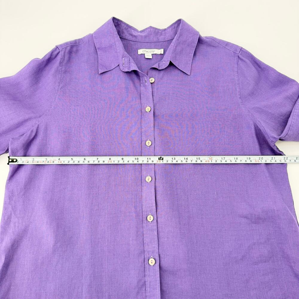 Chico’s 100% Linen Purple Button Front 3/4 Sleeve Blouse Size 2 US 12 - Picture 6 of 10